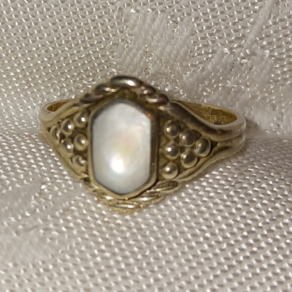 Hammered metal and opal ring, Size 8
